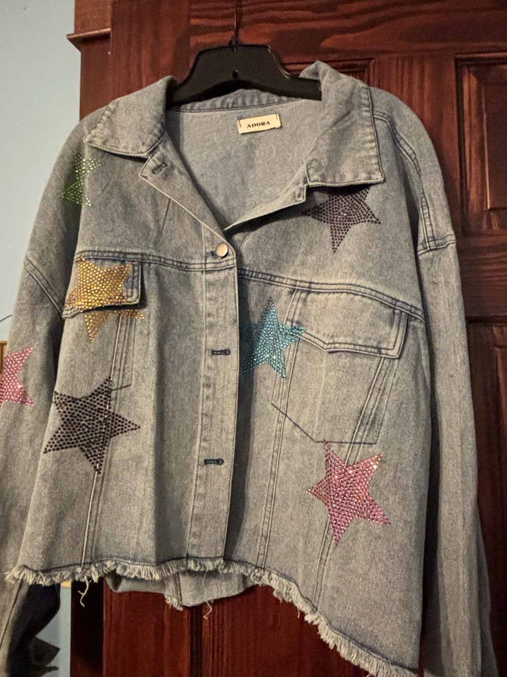 ADORA Light Blue Denim Jacket with Multicolored Crystal Stars